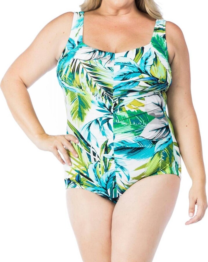 Palm Beach Plus Shirred Front Girl Leg One Piece Swimsuit In Teal