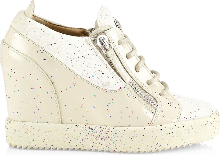 black sequin wedge sneakers