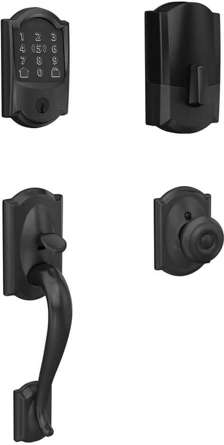 Camelot Matte Black Encode Plus Smart WiFi Deadbolt Door Handleset with Georgian Knob and Camelot Trim