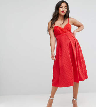ASOS Maternity Scuba Quilted Prom Midi Dress with Gathered Bodice