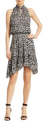 A.L.C. Cody Leopard Print Silk Halter Handkerchief Dress