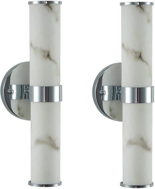 Jushua 13.8 in. 1-Light Resin Imitation Marble Texture Wall Light with Chrome Iron Metal Frame (2-Pack)
