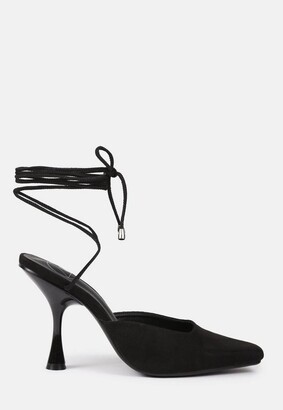 black faux suede heels