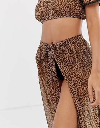 South Beach Leopard Maxi Wrap Beach Skirt Co-Ord