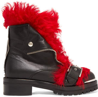 Alexander McQueen Shearling-trimmed Leather Ankle Boots - Black