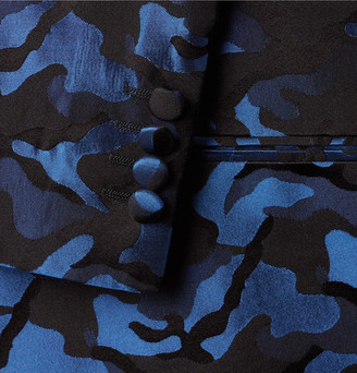Richard James Blue Slim-Fit Camouflage Silk-Jacquard Tuxedo Jacket