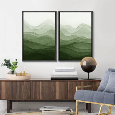 wall26 Emerald Green Mountain Range Abstract - 2 Piece Floater Frame Print Set on Canvas