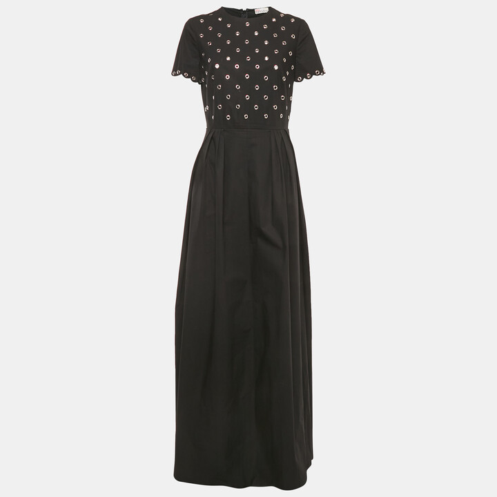 RED Valentino Black Grommet Cotton Gown M