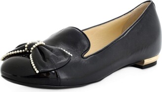 Chanel Cap Toe Ballerina Flat Shoes Black Patent Leather Pearl CC Size 39.5