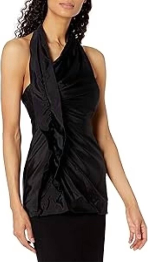 Vera Wang Ruffle Halter Tunic Top In Black