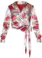 Thumbnail for your product : PrettyLittleThing Multi Mixed Rose Printed Wrap Front Tie Side Blouse