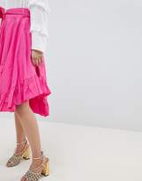 Thumbnail for your product : Lost Ink Petite asymmetric Midi Skirt With Tie Waist
