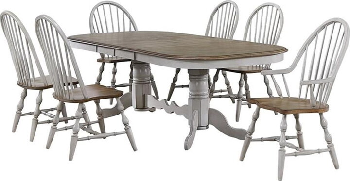 Sunset Trading Country Grove 7-Piece 96" Oval Extendable Wood Dining Set in Gray