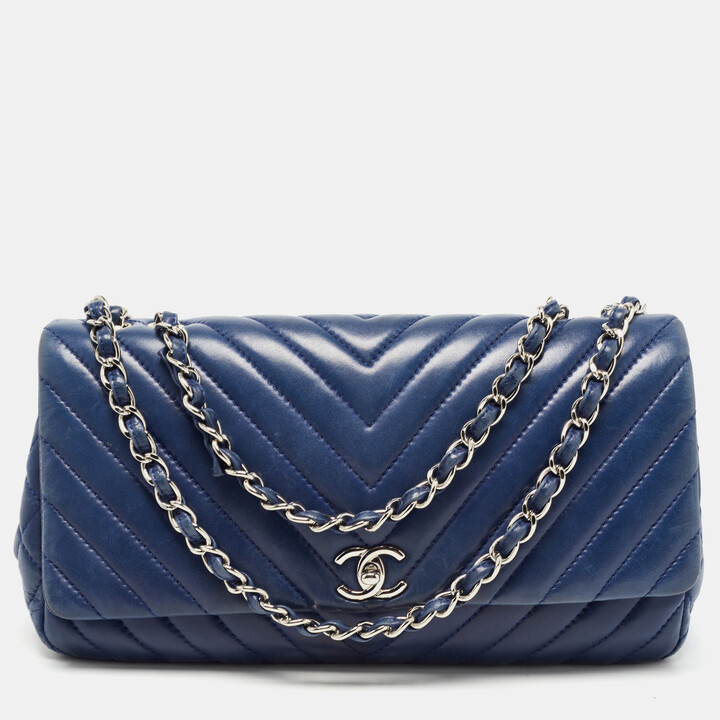 Chanel Blue Surpique Chevron Leather CC Flap Bag - ShopStyle