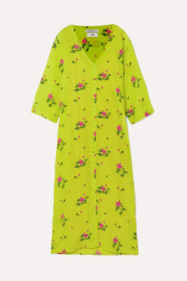 Bernadette BERNADETTE - Neon Floral-print Silk Crepe De Chine Midi Dress - Yellow