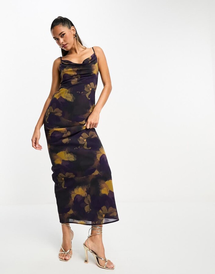 Pretty Lavish Keisha cowl neck maxi dress in dark floral print