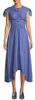 Thumbnail for your product : Derek Lam 10 Crosby Ruched-Bodice Striped Asymmetric Midi Dress