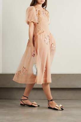 Simone Rocha Satin-trimmed Cutout Embroidered Tulle Midi Dress 