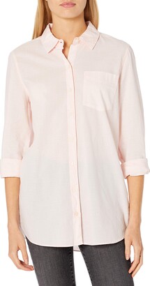 Goodthreads Amazon Brand Women's Relaxed Fit Cotton Dobby Long-Sleeve Button-Front Tunic Shirt
