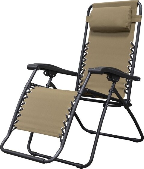 Caravan CaravanSportsZeroGravityOutdoorPortableFoldingCampingLawnDeckPatioPoolReclinerLoungeChairforAdults,AdjustableHeadrest,Beige
