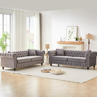 Bloomsbury Market Velvet With 6 Seats, Solid Wood Structure, Rolled Arms And Comfortable Spring Cushions Luxury Hand - Design Packed