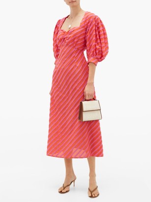 Evi Grintela Rabat Stripe-applique Cotton-poplin Dress - Orange Multi