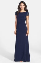 Thumbnail for your product : Eliza J Embellished Sleeve Shirred Jersey Gown