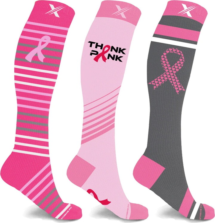 Extreme Fit Cancer Awareness Compression Socks – Knee High Socks for Running – 3 Pair
