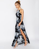 Thumbnail for your product : ASOS TALL Mono Floral High Neck Maxi Dress
