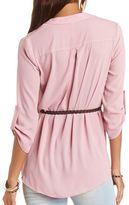 Thumbnail for your product : Charlotte Russe Belted Mandarin V-Neck Tunic Top