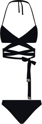 Dolce & Gabbana Logo Plaque Crossover Strap Tie Bikini