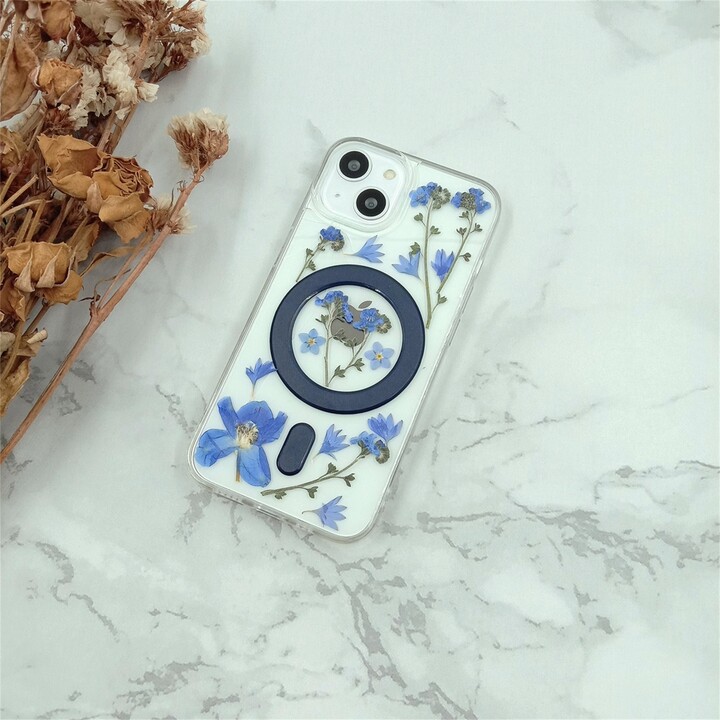 Real Green Hydrangea Pressed Flower Magnetic Bumper Case For Iphone 17 16 15 14 Pro Max 16E, Samsung S25 Edge S24, Google Pixel 8 9A 10