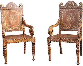 One Kings Lane Vintage Teak Inlaid Peacock Chairs - Set of 2