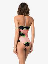 Thumbnail for your product : Ganni Check Rose halter neck swimsuit