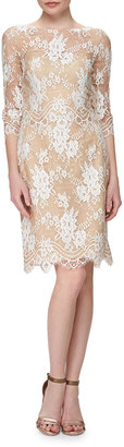 Kay Unger New York Embroidered Lace Dress with Bateau Neckline