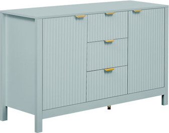 Ebern Designs U_STYLE Entryway Cabinet with Wave Design - 3 Adjustable Shelves, 3 Drawers & Soft-Close Doors, Storage Console Table with Metal Handles, Suitable for