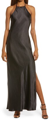Lulus Evening Out Halter Neck Satin Gown