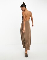 Thumbnail for your product : Vila Bridesmaid satin cowl neck maxi dress in brown