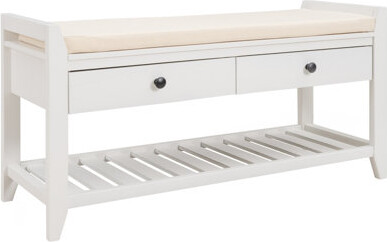 Shoe Rack With Cushioned Seat And Drawers, Multipurpose Entryway Storage Bench (Gray Wash)