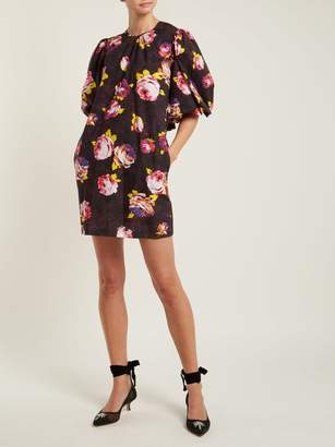 MSGM Floral Print Cotton Dress - Womens - Black Multi