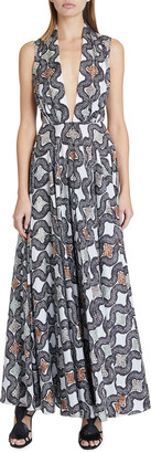 Alaia Python Print Plunging Silk Maxi Dress