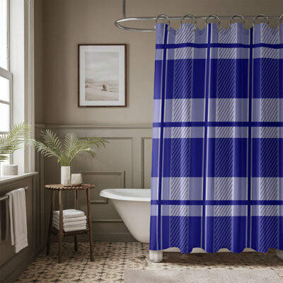 MentionedYou White Navy Grid - Premium Shower Curtain