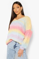 Thumbnail for your product : boohoo Tall Rainbow Ombre V Neck Jumper