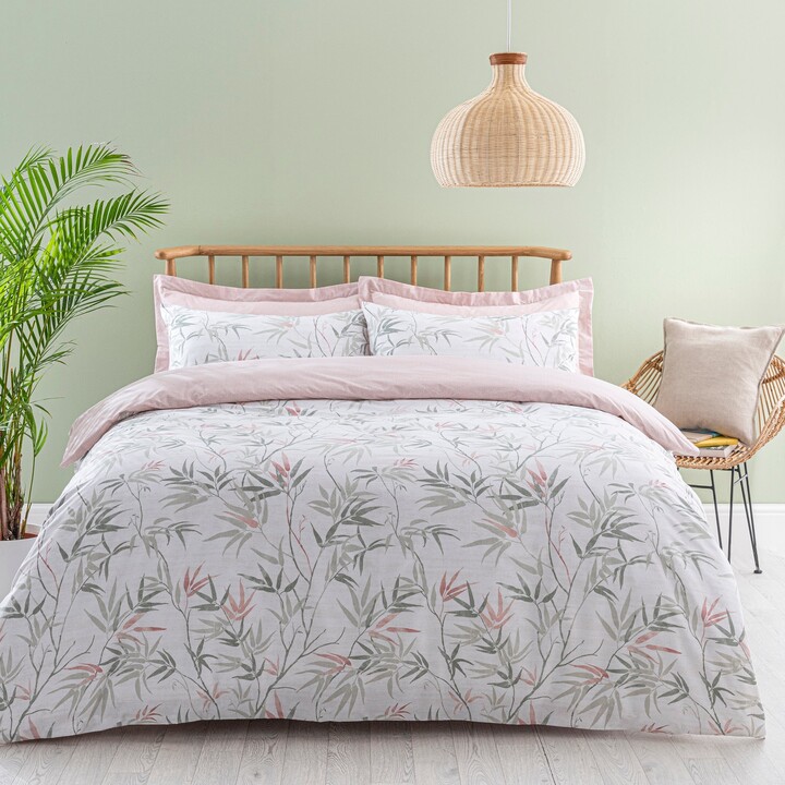Dunelm Shino Floral Reversible Duvet Cover and Pillowcase Set Pink/Grey