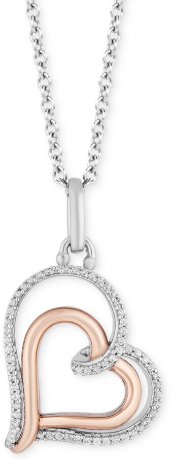 Dividiamonds 1/2 CT TW Clear Sim Diamonds 14K White Gold Plated Womens Double Heart Pendant 18” Necklace