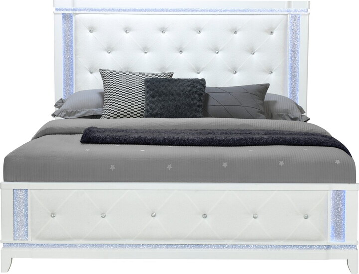 Global Furniture USA Ashley Brown Solid and manufactured King Bed with Led Light Headboard
