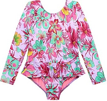 Beach Lingo Little Girls Long Sleeve Open Back Ruffle Detail One-Piece Swimsuit