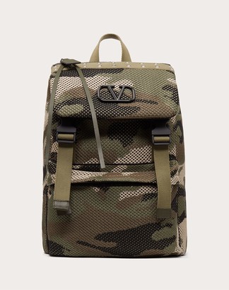 Valentino Garavani Uomo Camouflage Mesh Fabric Backpack Man Military Green Polyester 100% OneSize