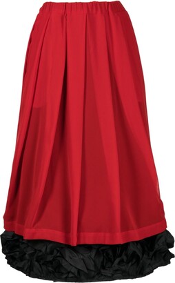 Murci Thigh Split Ruffle Trim Maxi Skirt in Deep Red