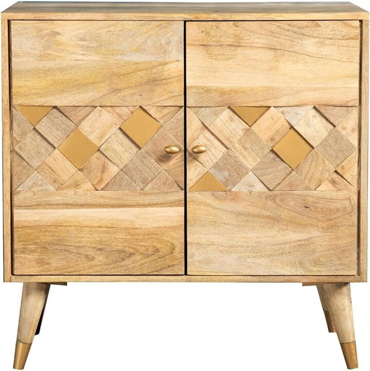 Coaster Fine Furniture Coaster Coastal Wood Checkered Pattern 2-Door Accent Cabinet in Natural